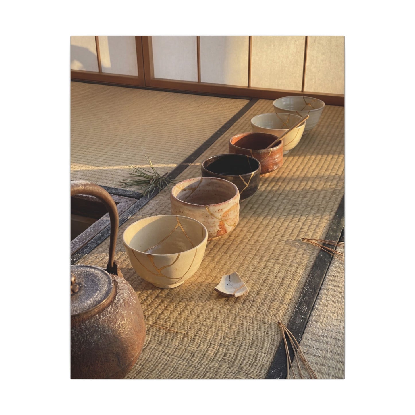 Kintsugi Tea Ceremony in Golden Hour | Gold Repair Canvas Art