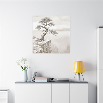 Neutral Pine Tree Canvas Art - Minimal Line Japandi