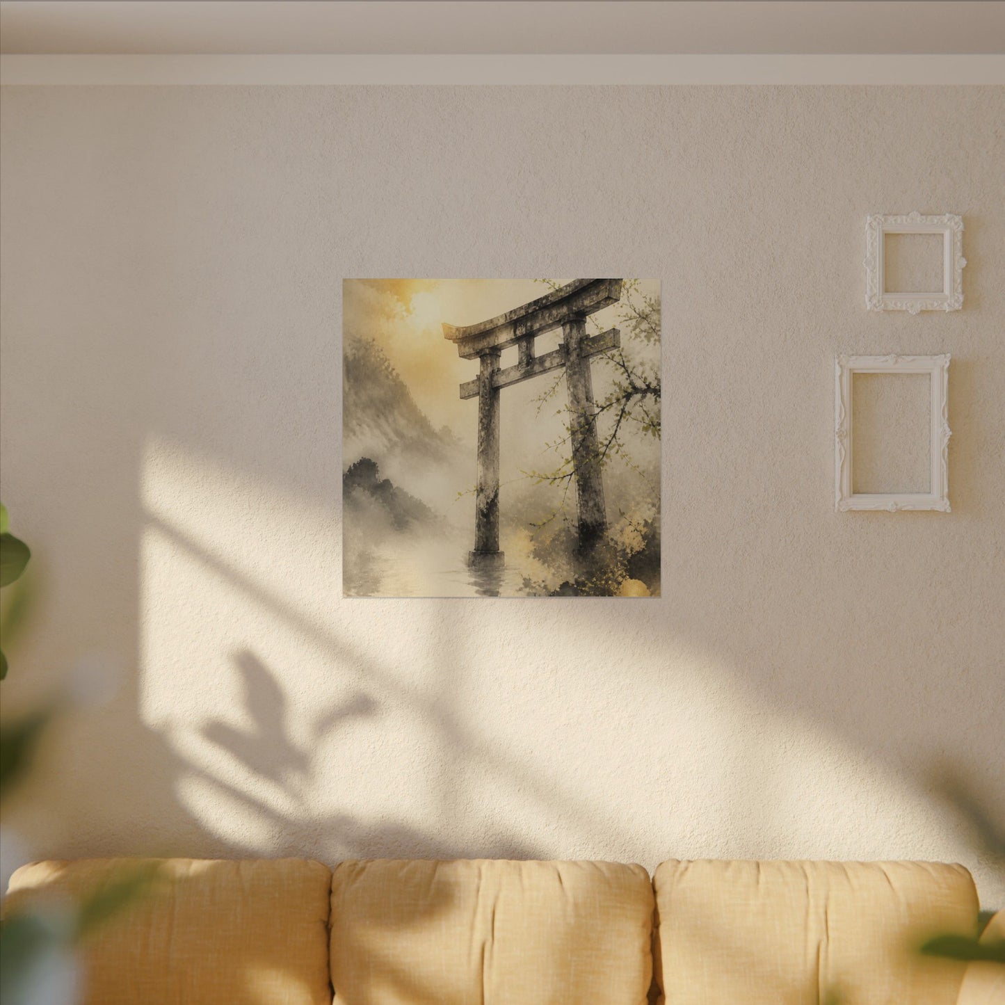 Spring Torii Gate Sumi E Canvas Art | Tranquil Decor