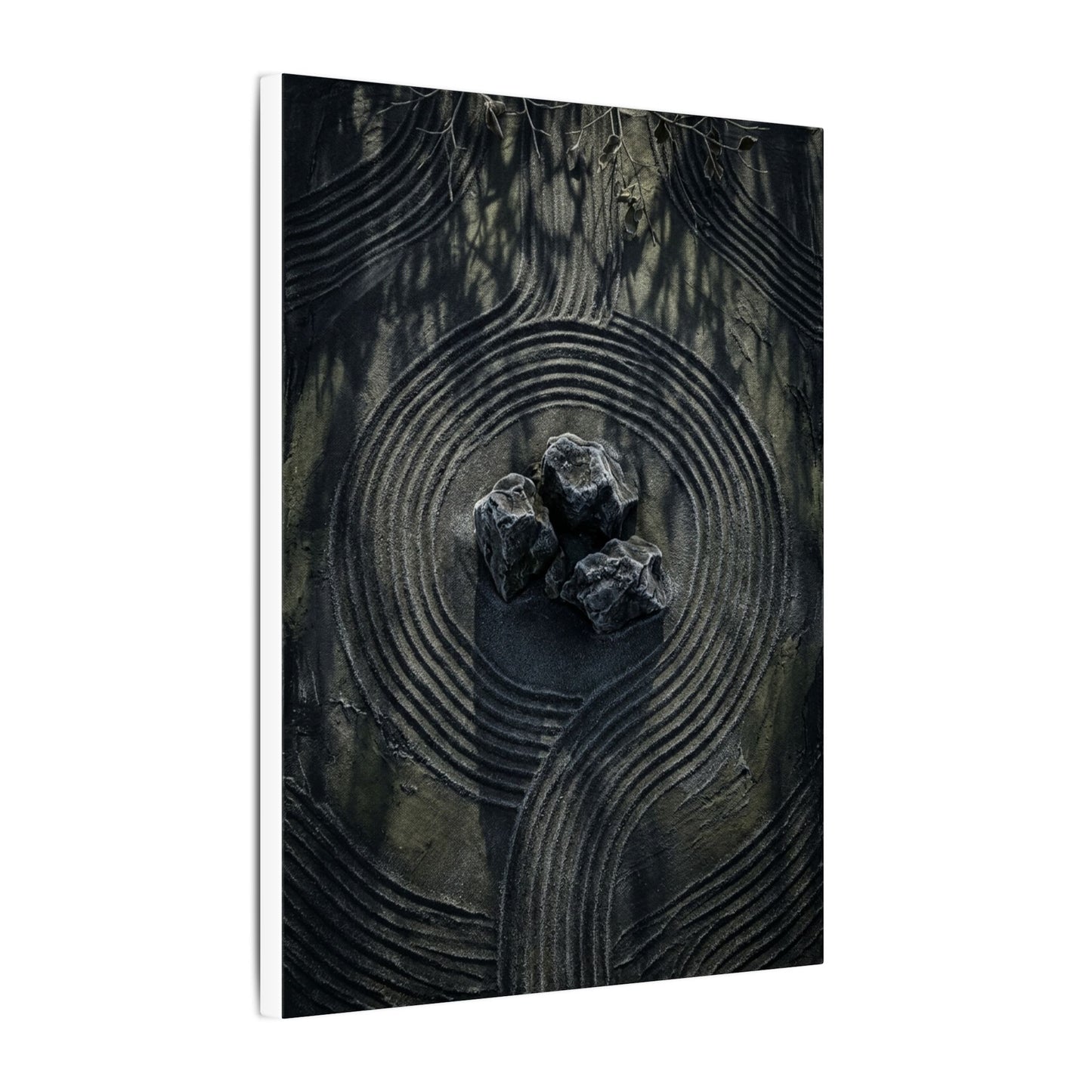 Moody Rock Garden Canvas Art - Dark Texture Dark Japandi