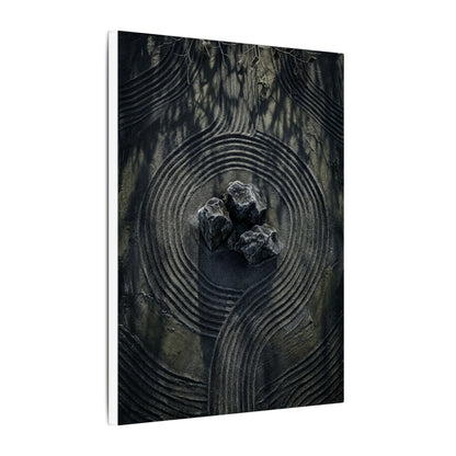 Moody Rock Garden Canvas Art - Dark Texture Dark Japandi