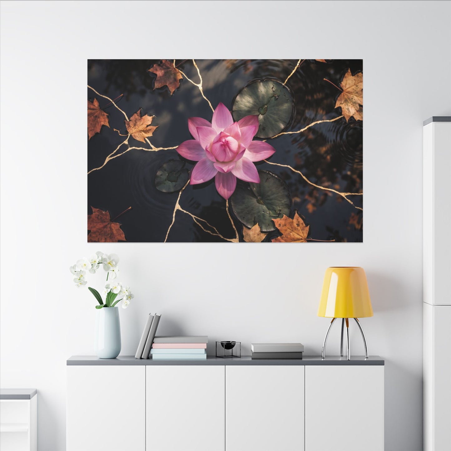 Ma Lotus Flower Canvas Art - Kintsugi Gold Vein