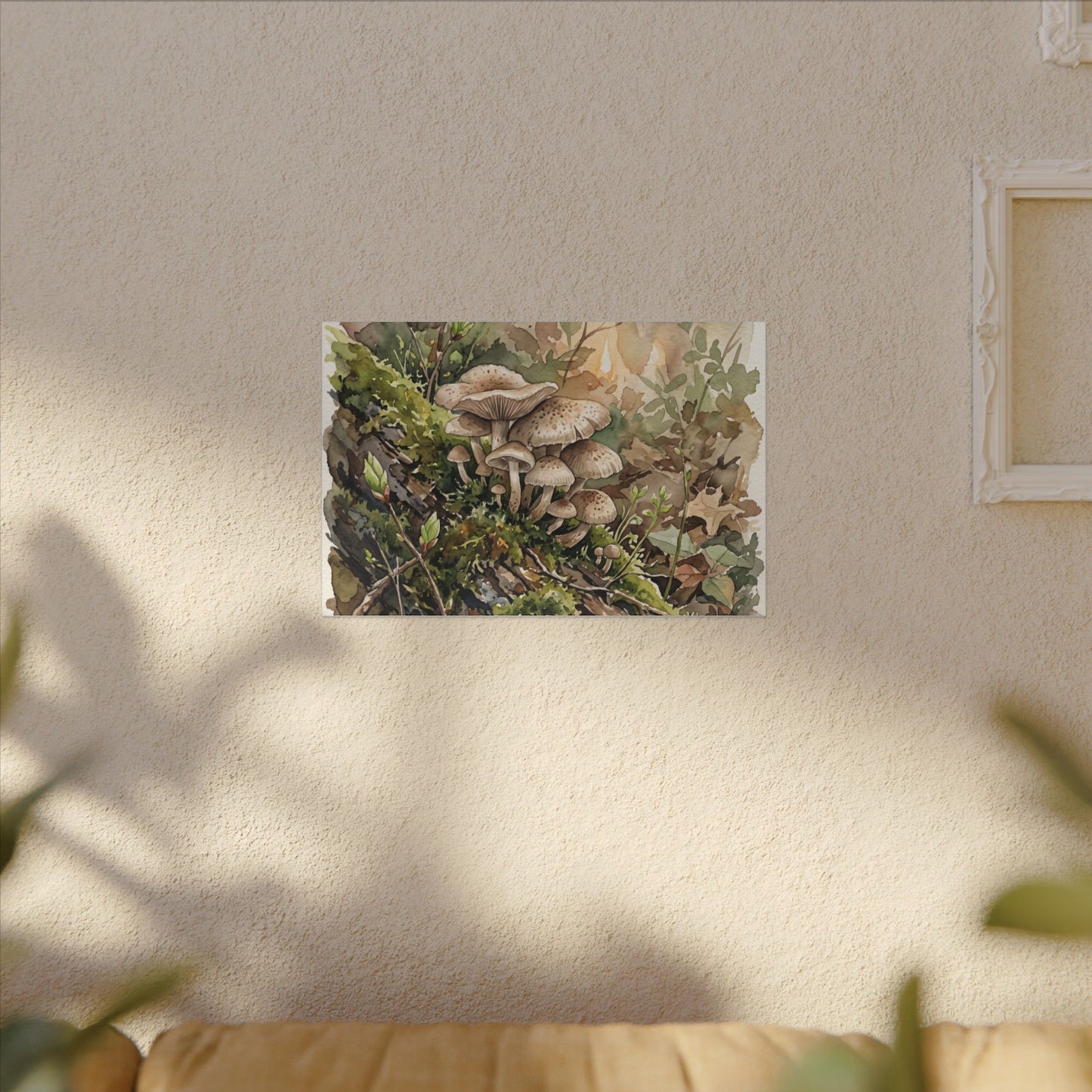 Wild Mushrooms Canvas Art | Spring Japandi Watercolor Art