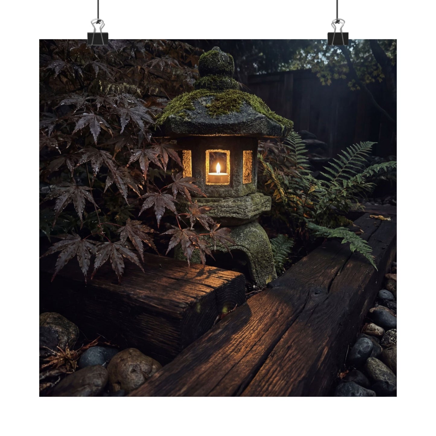 Moonlit Garden Summer Wall Art Print | Dark Japandi Sophisticated Design Art Print