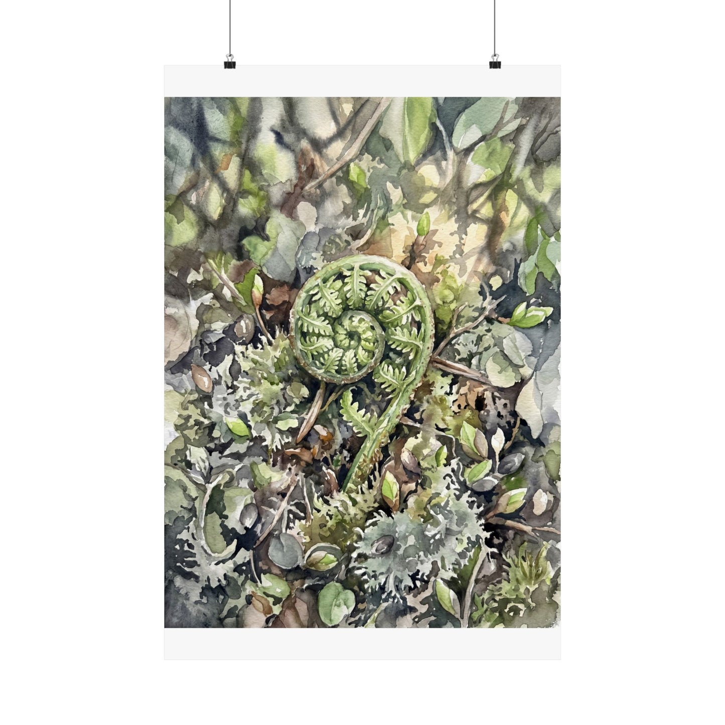 Dappled Fern Unfurling Wall Art Print - Japandi Shibui