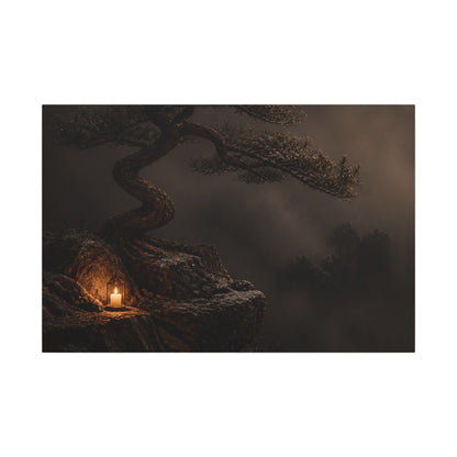 Pine Tree Shadow Zen Canvas Art | Luxurious Dark Japandi Art