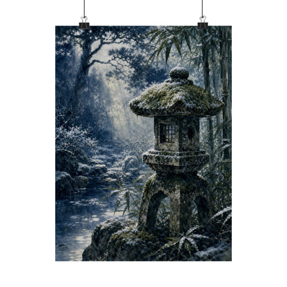 Zen Stone Lantern in Dappled | Sumi E Wall Art Print