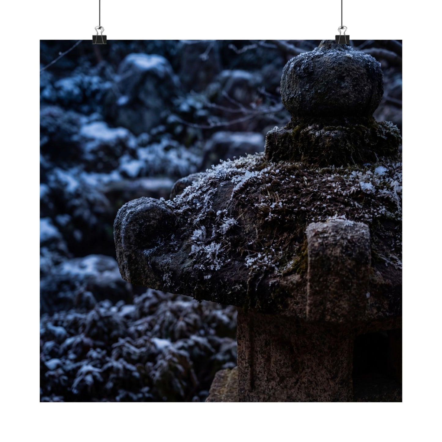 Winter Stone Lantern Shadow Zen Wall Art Print | Atmospheric Decor