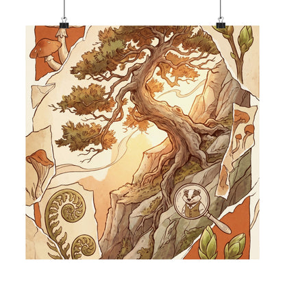 Spring Pine Tree Mushroom Illustration Wall Art Print | Cozy Decor