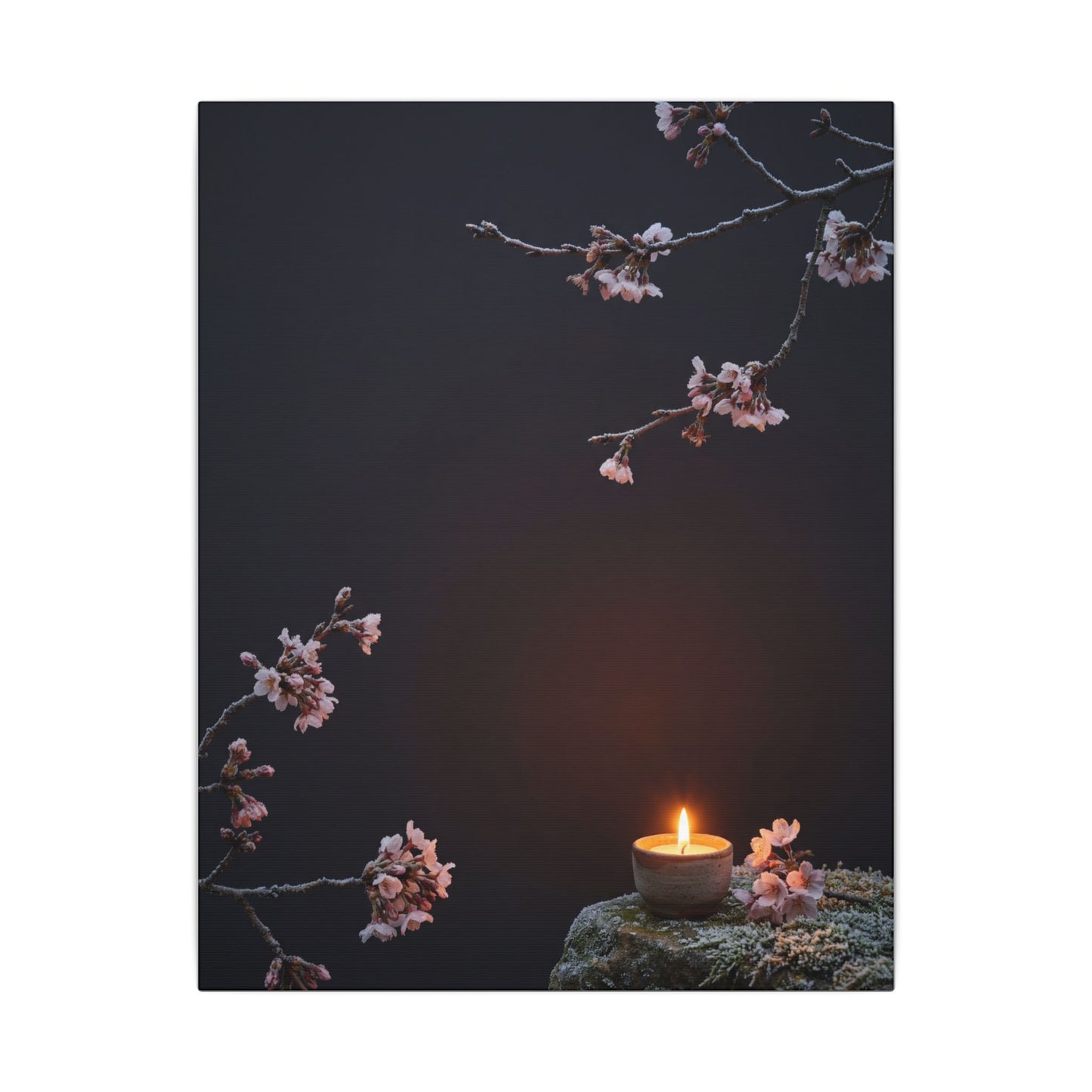 Dark Japandi Cherry Blossom in Candlelight | Moody Minimal Canvas Art