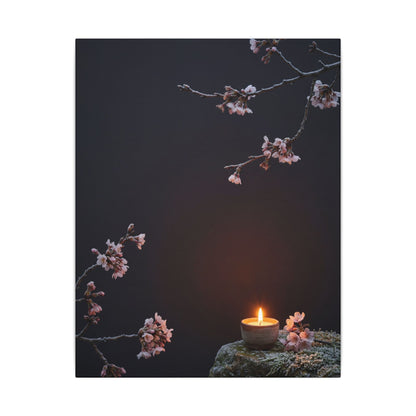Dark Japandi Cherry Blossom in Candlelight | Moody Minimal Canvas Art