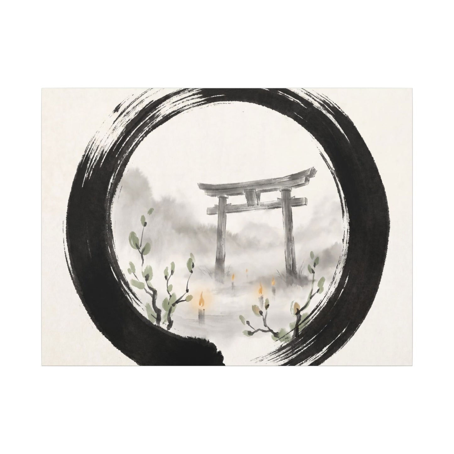 Spring Torii Gate Enso Canvas Art | Tranquil Decor