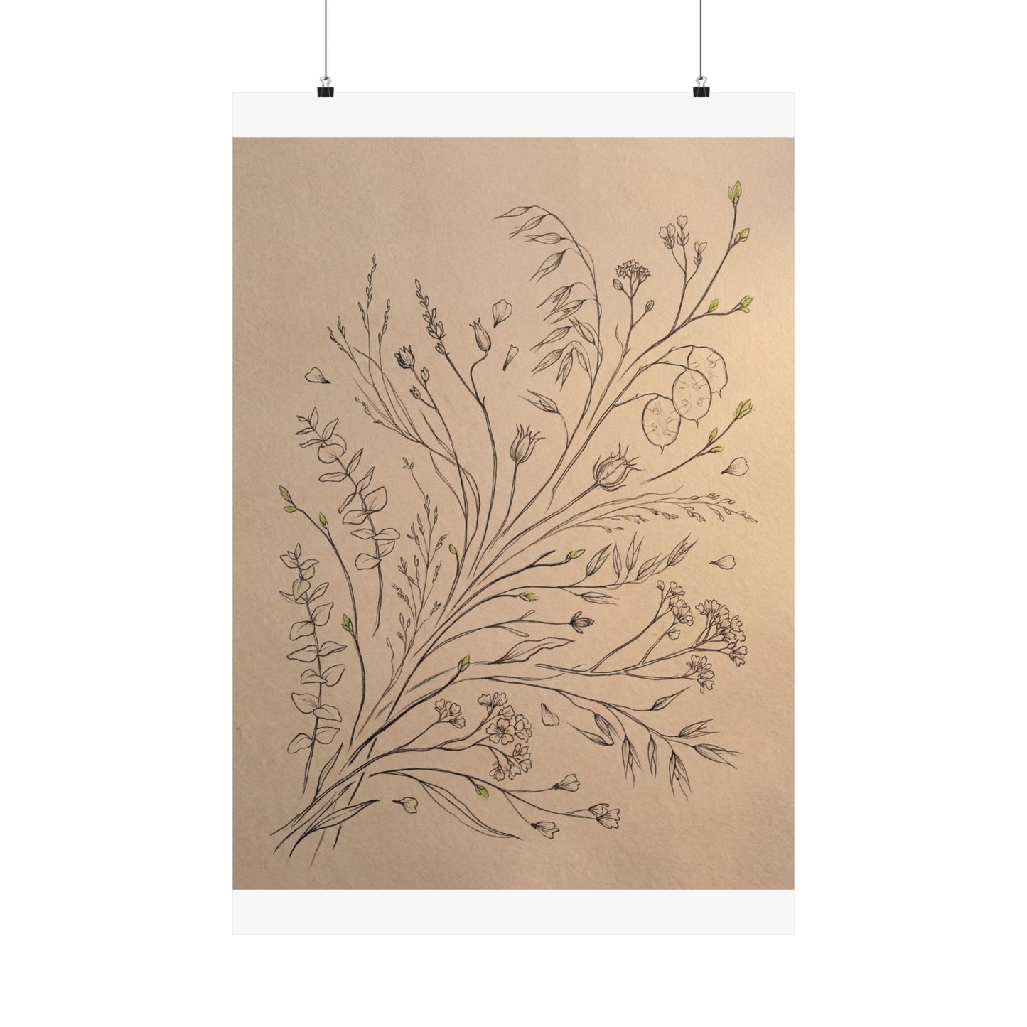 Warm Dried Flowers Wall Art Print - Minimal Line Japandi Art Print