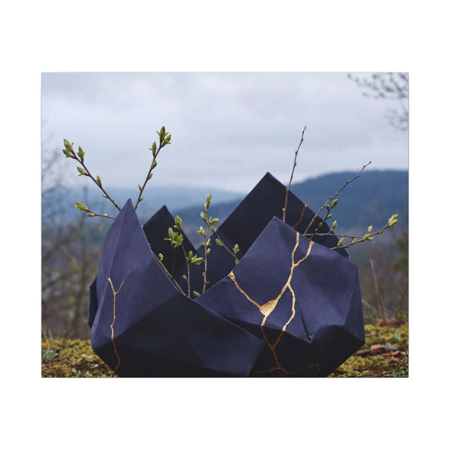 Paper Fold Canvas Art | Spring Kintsugi Gold Repair Art