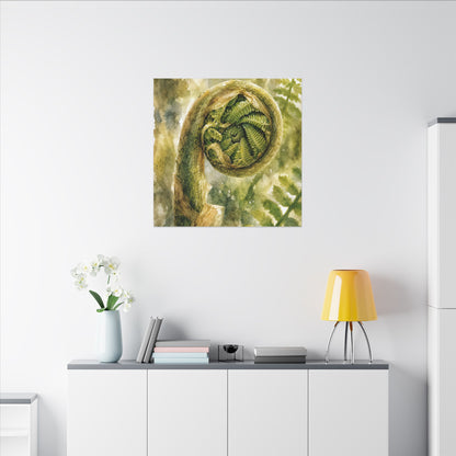 Japandi Fern Unfurling in Dappled | Watercolor Canvas Art