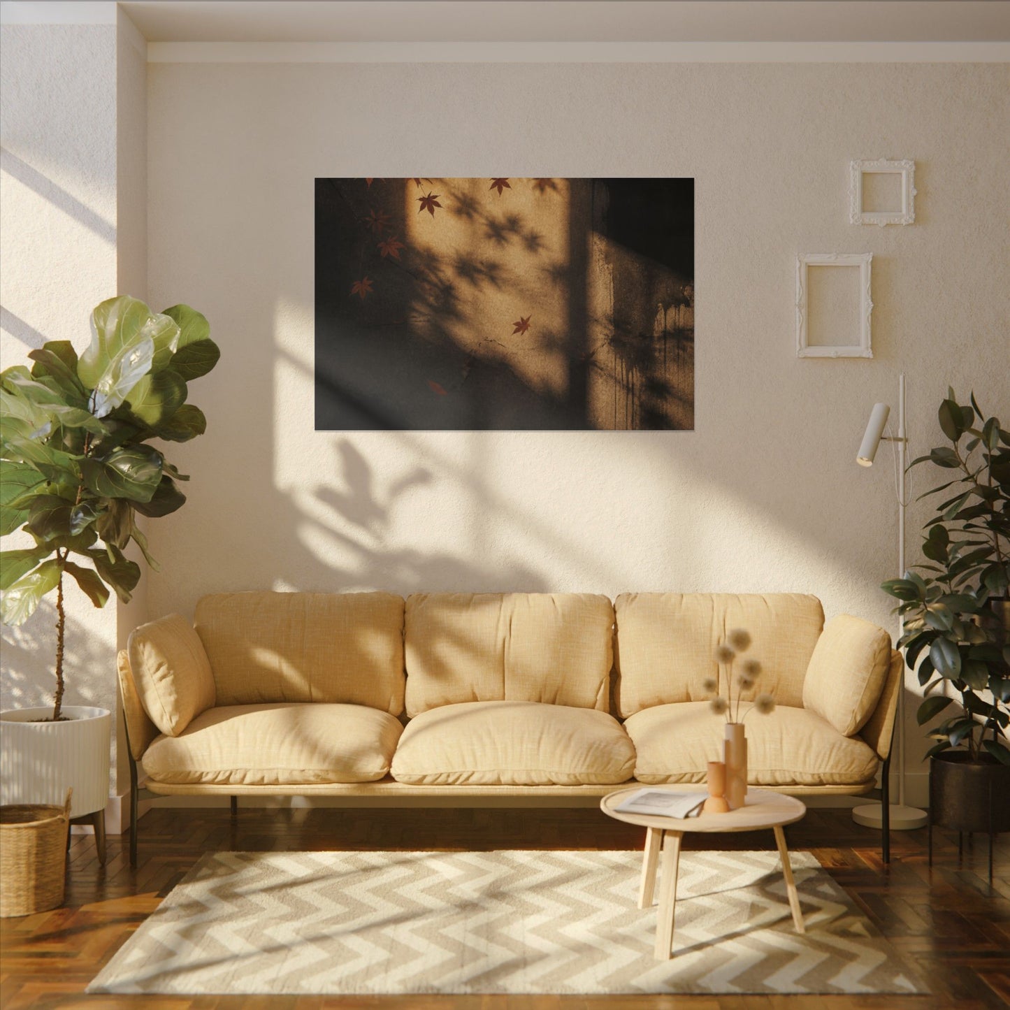 Shadow Play Canvas Art | Autumn Dark Japandi Charcoal Ink Art