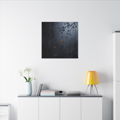 Autumn Cherry Blossom Charcoal Ink Canvas Art | Atmospheric Decor