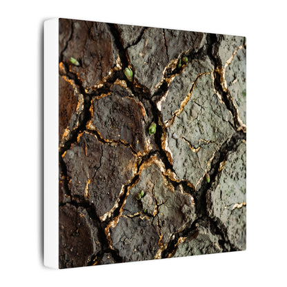 Earthy Cracked Earth Canvas Art - Japanese Pattern Japandi