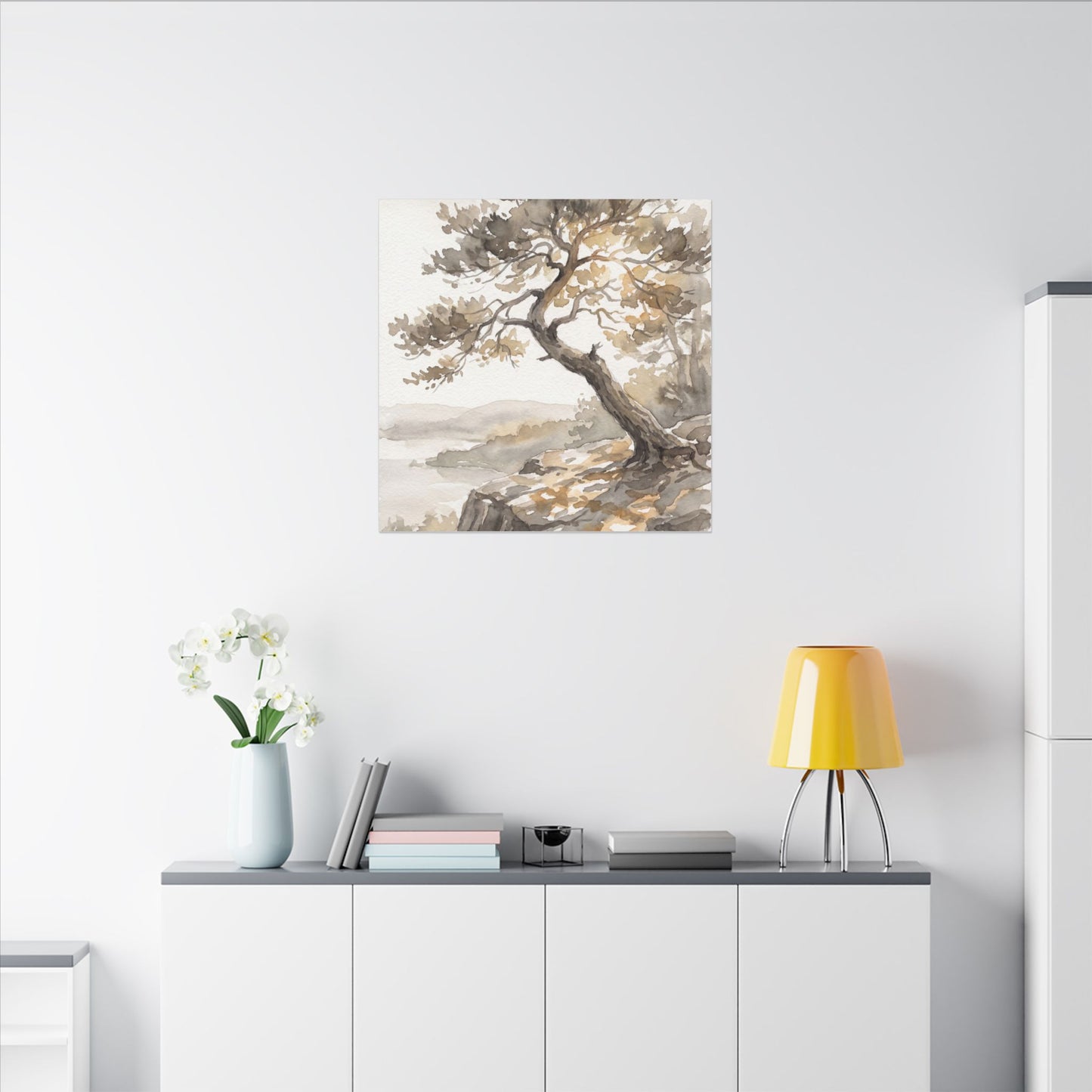Pine Tree Watercolor Canvas Art | Elegant Japandi Art
