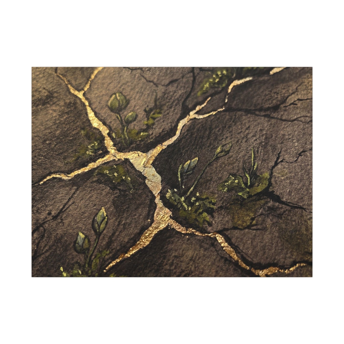 Spring Cracked Earth Charcoal Ink Canvas Art | Luxurious Decor Art Print