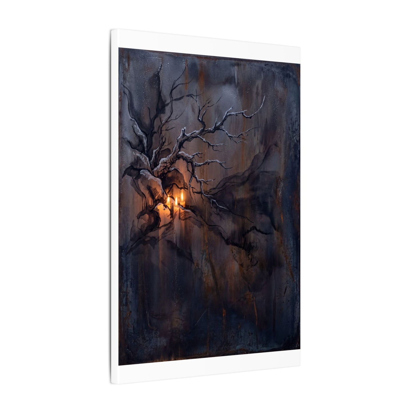 Winter Rust Patina Charcoal Ink Canvas Art | Atmospheric Decor