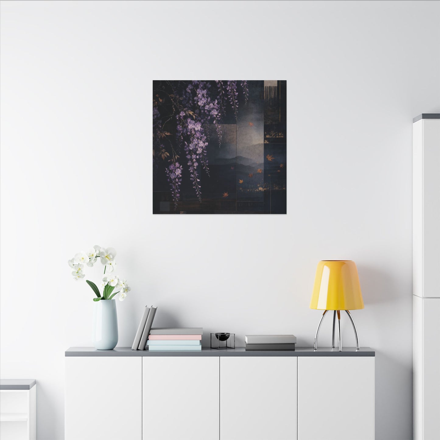 Dawn Wisteria Canvas Art - Dark Japandi Fukinsei