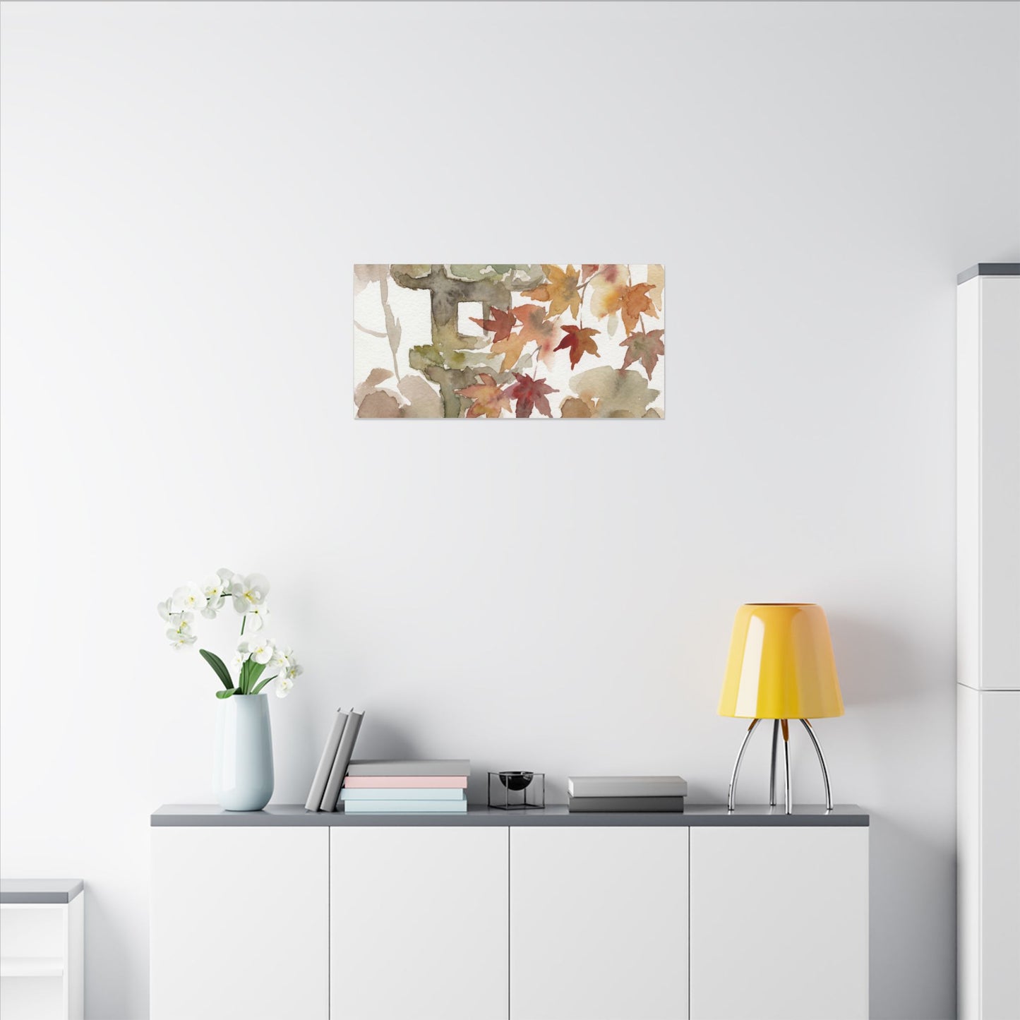 Stone Lantern Watercolor Canvas Art | Earthy Japandi Art