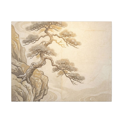 Winter Pine Tree Japanese Pattern Canvas Art | Elegant Decor