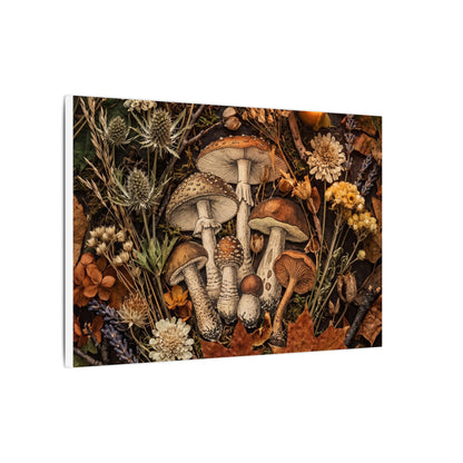 Autumn Dried Flowers Mushroom Illustration Canvas Art | Earthy Decor