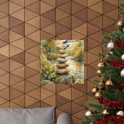 River Stones Summer Wall Art Print | Japandi Cozy Design