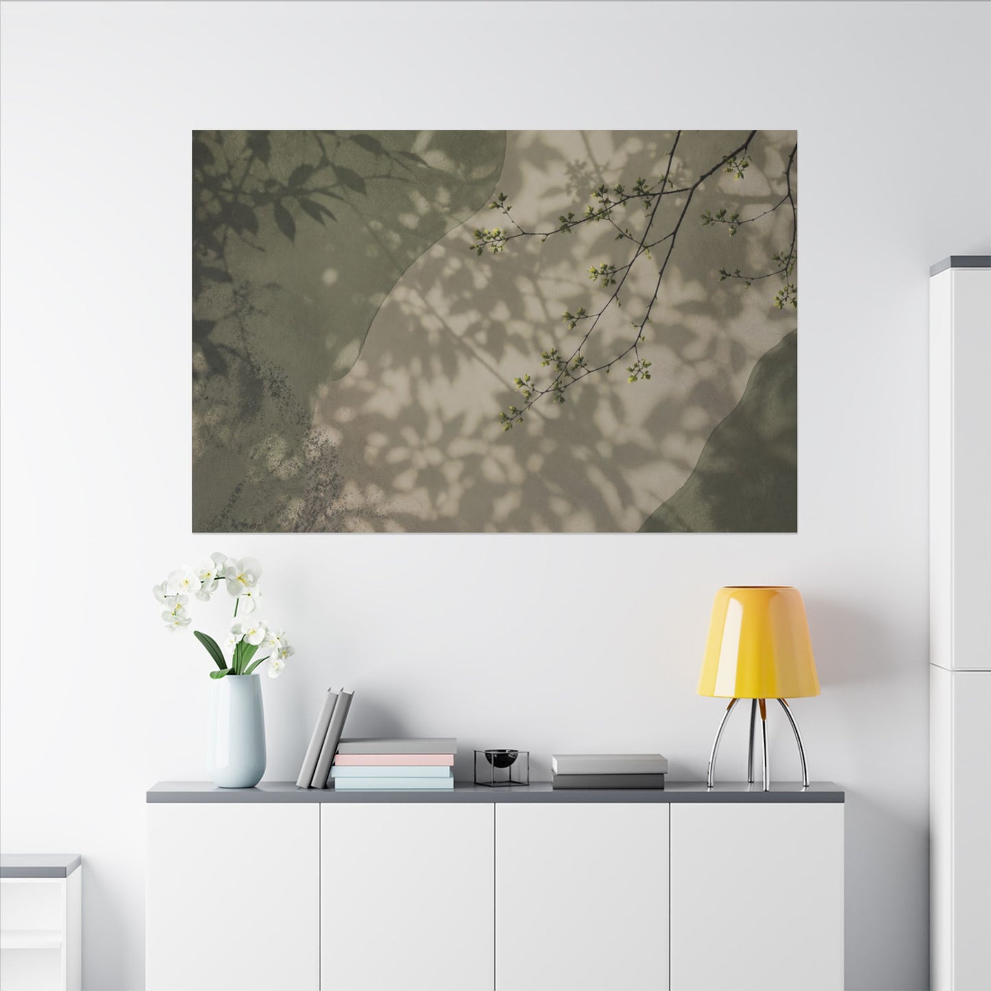 Neutral Shadow Play Canvas Art - Japanese Pattern Japandi