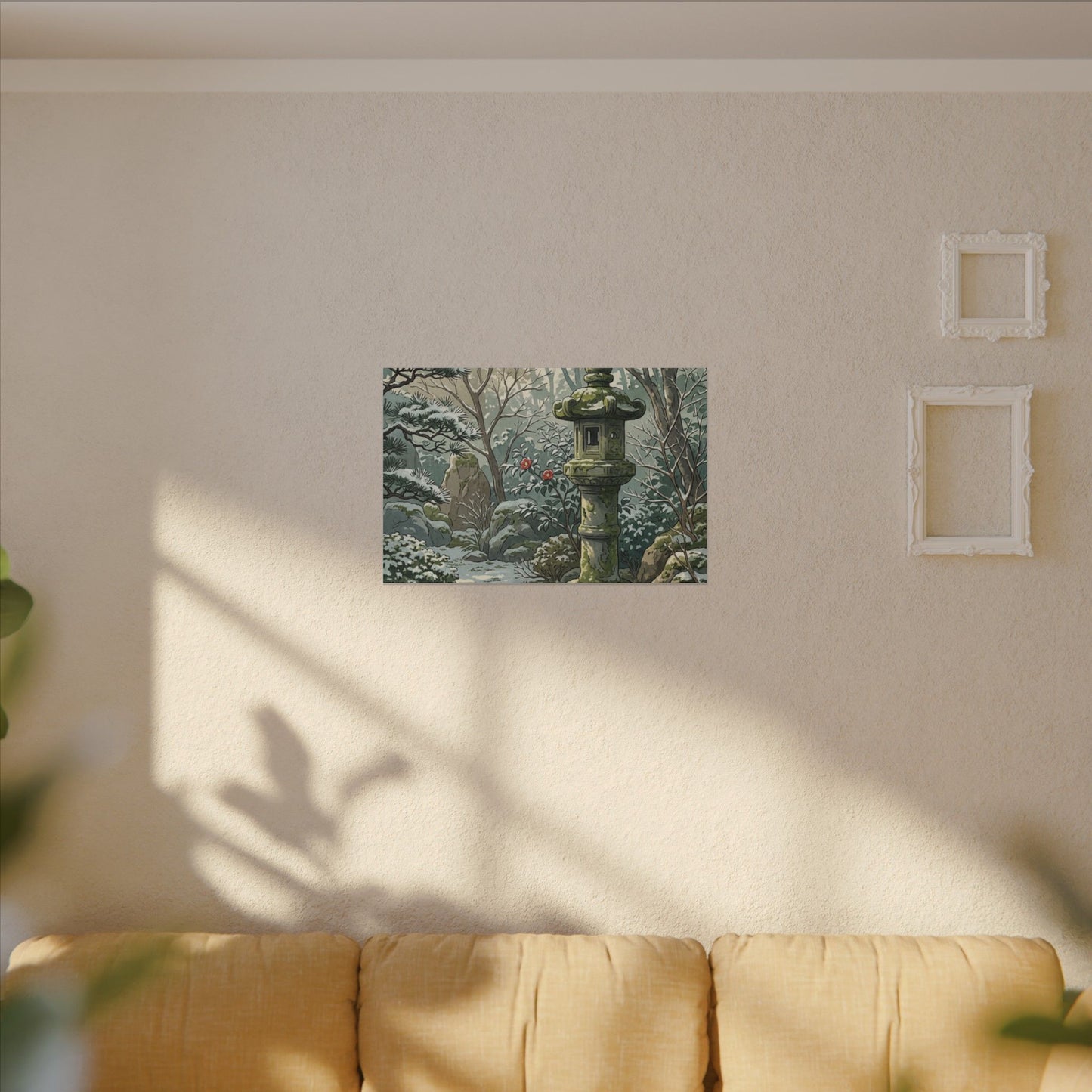 Stone Lantern Winter Canvas Art | Japandi Warm Design
