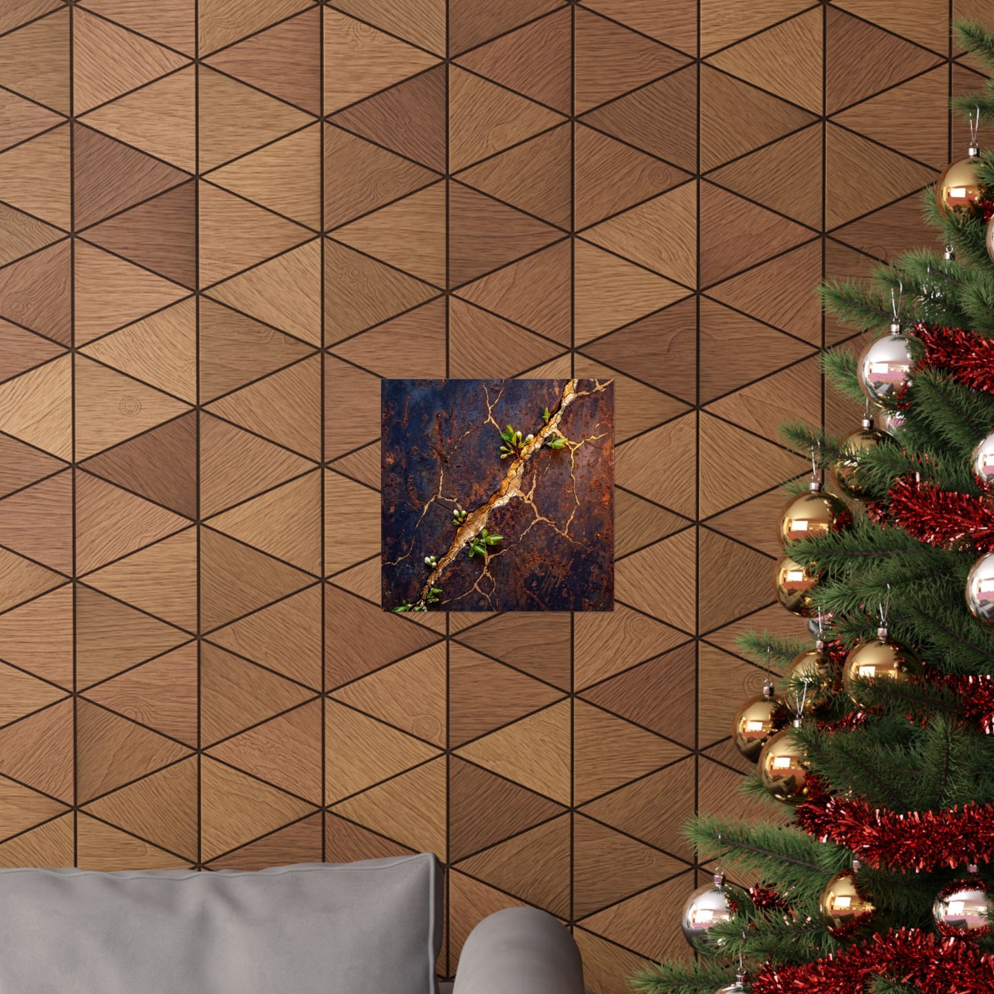 Shibui Rust Patina Wall Art Print - Kintsugi Gold Vein
