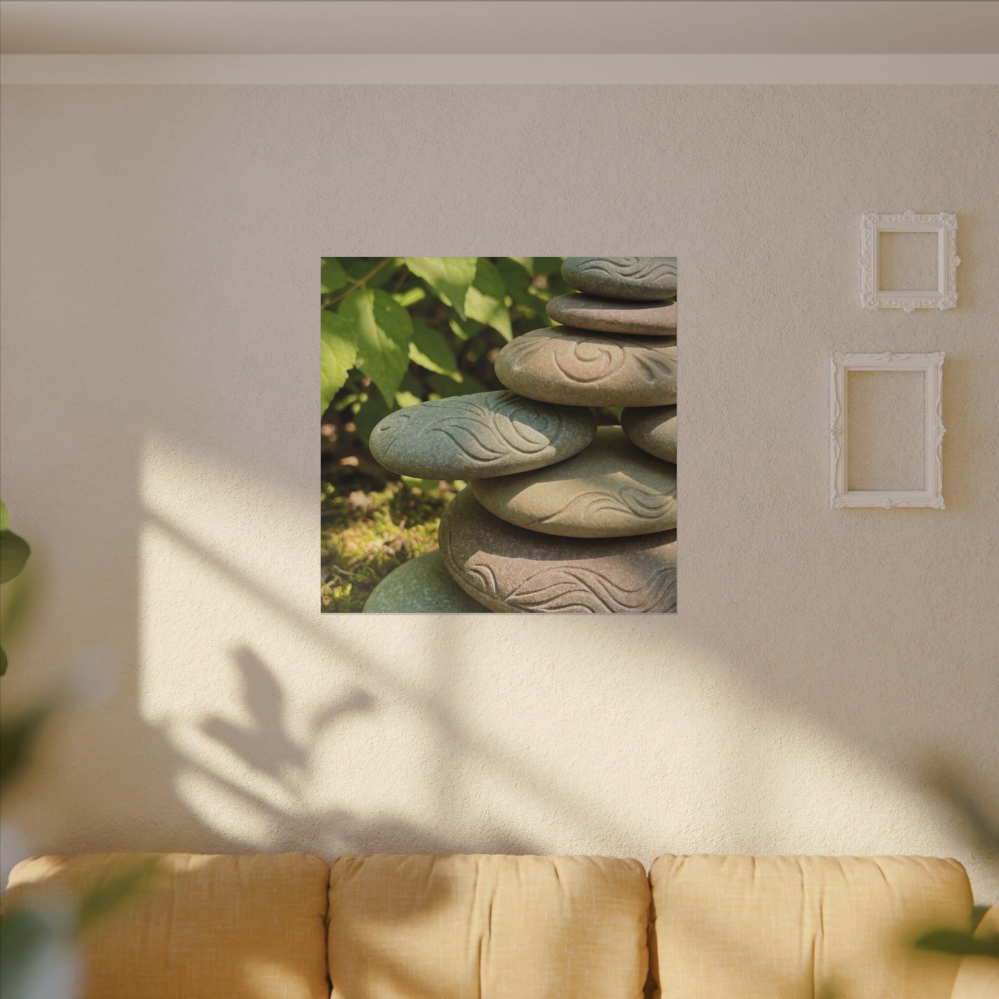 River Stones Summer Canvas Art | Japandi Earthy Design