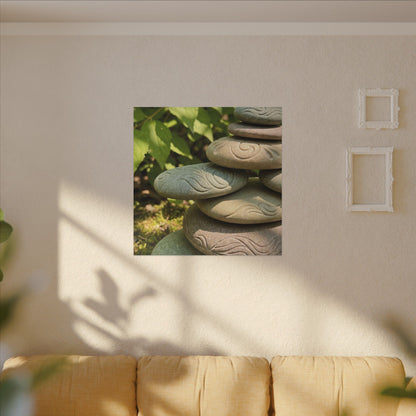 River Stones Summer Canvas Art | Japandi Earthy Design