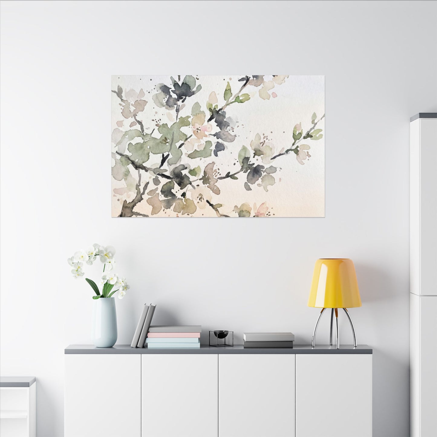 Cherry Blossom Watercolor Canvas Art | Elegant Japandi Art