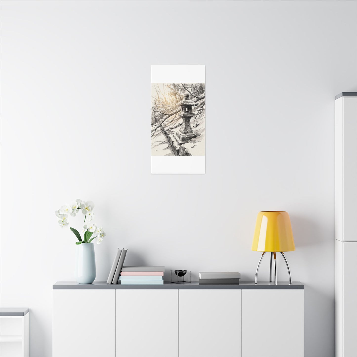 Golden Hour Stone Lantern Canvas Art - Japandi Kanso