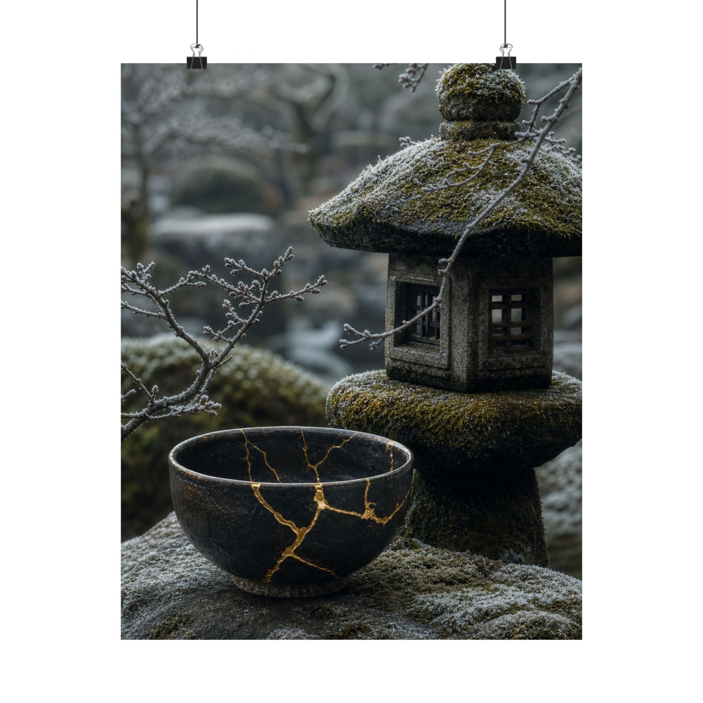 Stone Lantern Winter Wall Art Print | Kintsugi Beautiful Design