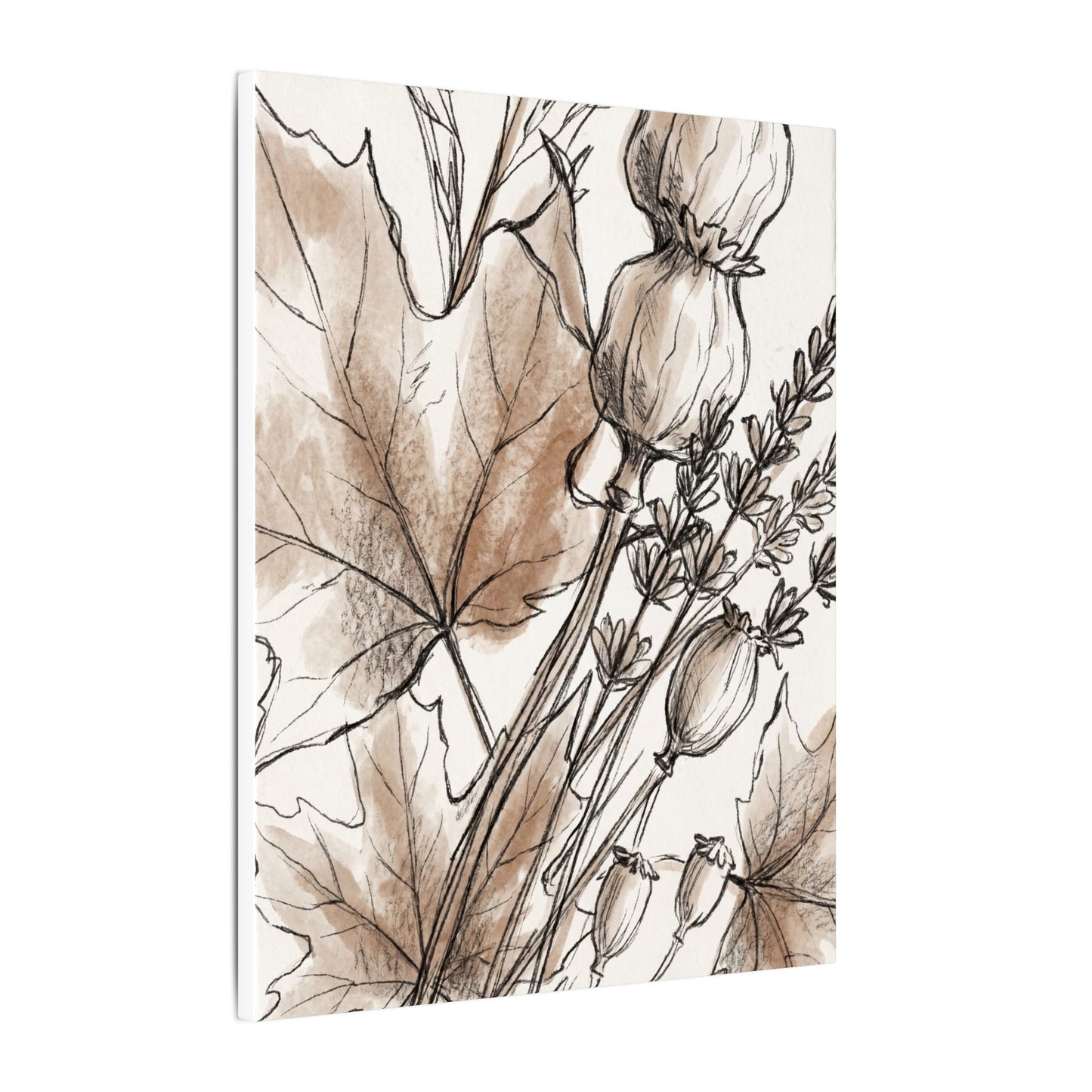 Neutral Dried Flowers Canvas Art - Minimal Line Japandi