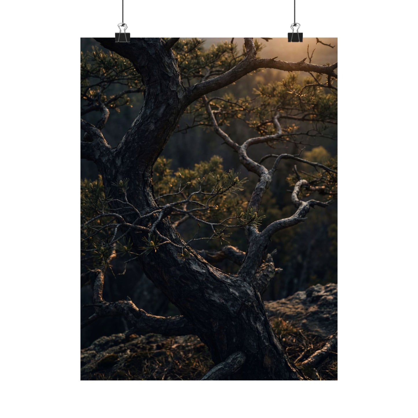 Pine Tree Spring Wall Art Print | Dark Japandi Sophisticated Design Art Print