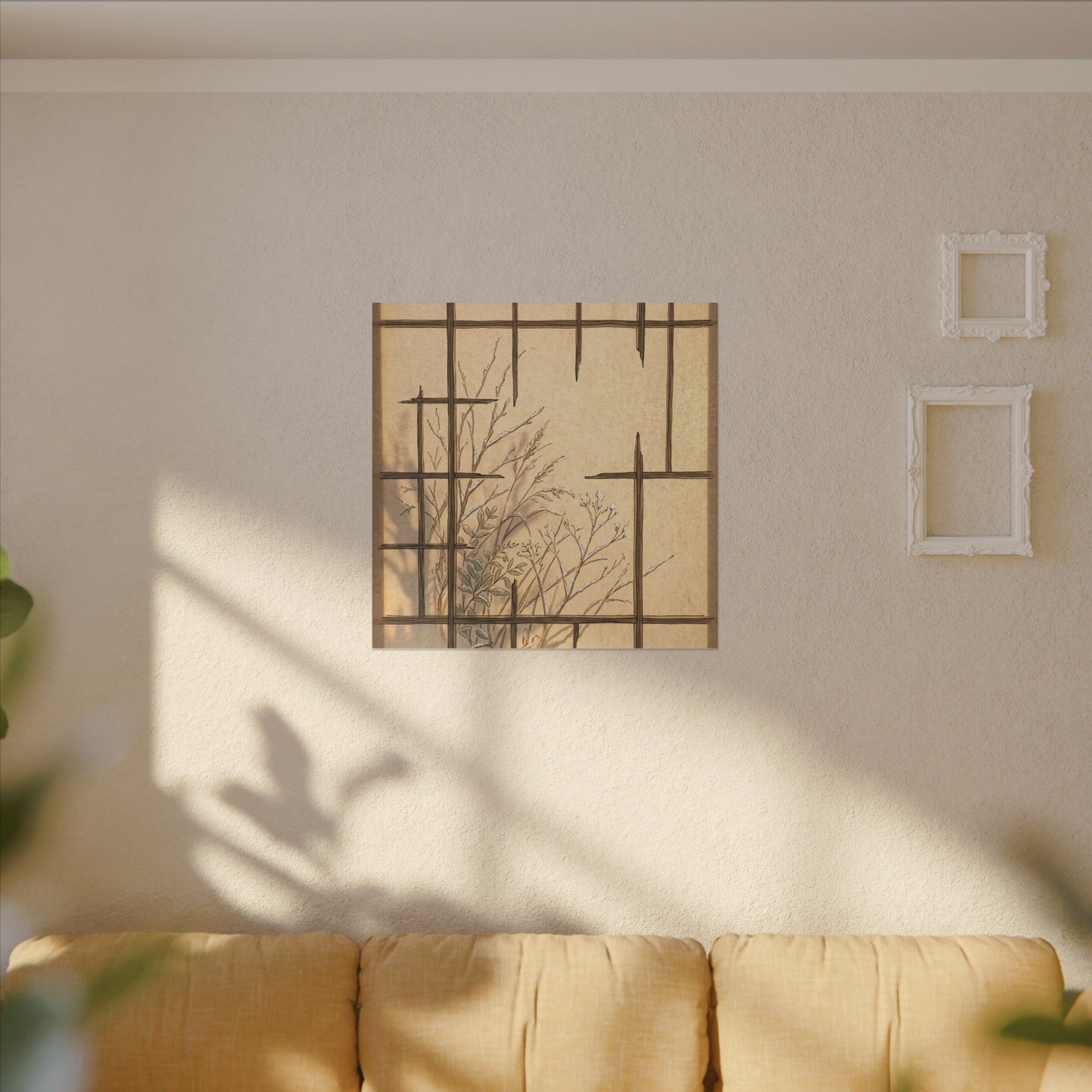 Shoji Screen Canvas Art | Winter Japandi Minimal Line Art