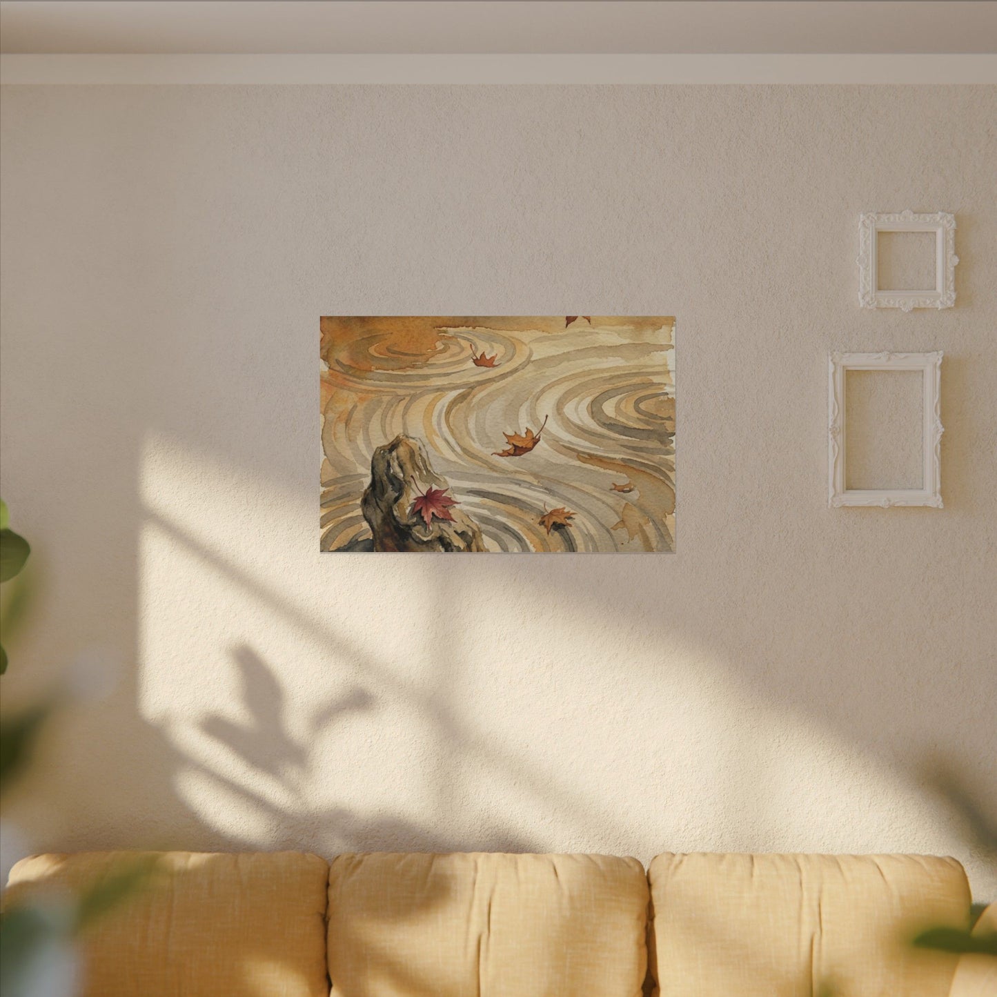 Autumn Rock Garden Watercolor Canvas Art | Neutral Decor