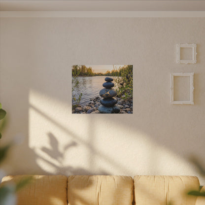 Kintsugi River Stones in Golden Hour | Gold Vein Canvas Art