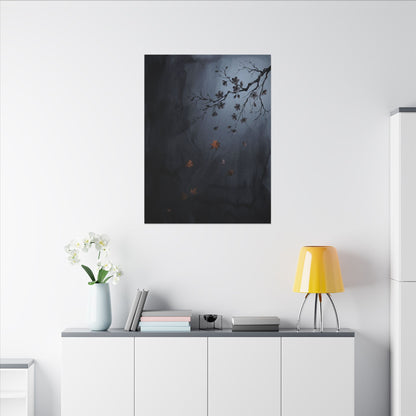 Autumn Cherry Blossom Charcoal Ink Canvas Art | Atmospheric Decor