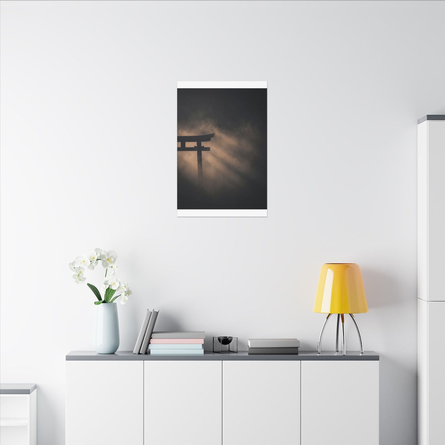 Torii Gate Shadow Zen Canvas Art | Bold Dark Japandi Art