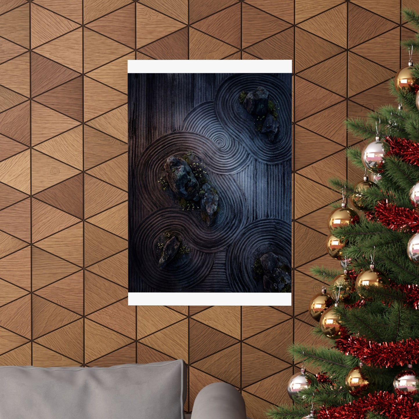 Dawn Rock Garden Wall Art Print - Dark Japandi Kanso