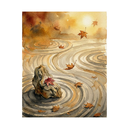 Japandi Rock Garden in Golden Hour | Watercolor Wall Art Print