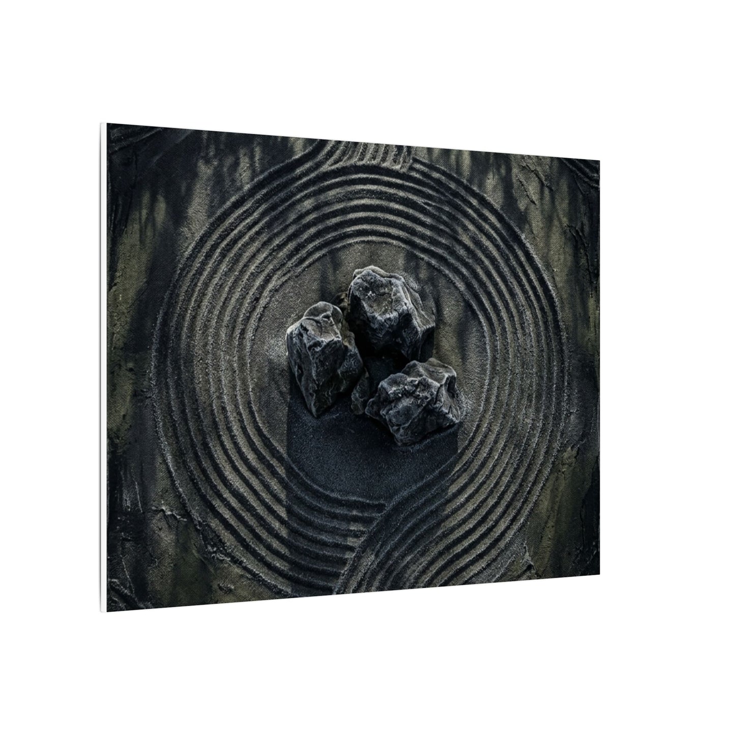 Moody Rock Garden Canvas Art - Dark Texture Dark Japandi