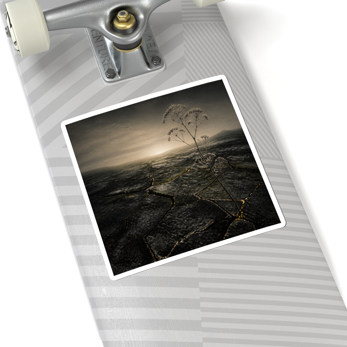 Dawn Cracked Earth Sticker - Dark Japandi Mono No Aware