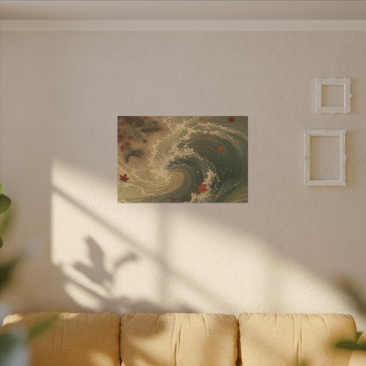 Japandi Ocean Wave in Candlelight | Japanese Pattern Canvas Art